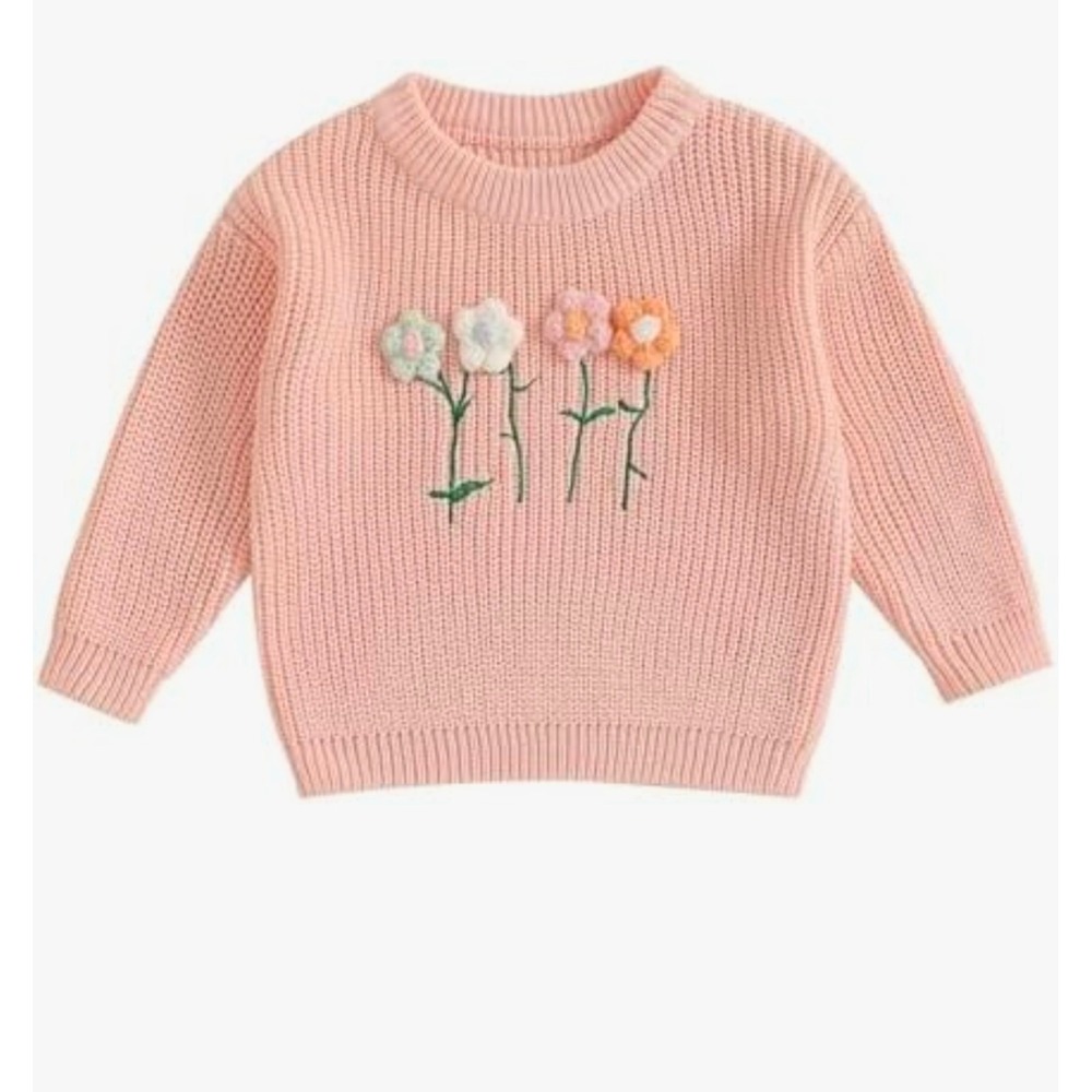 Peach sweater with 3D flowers 18-24m NWOT